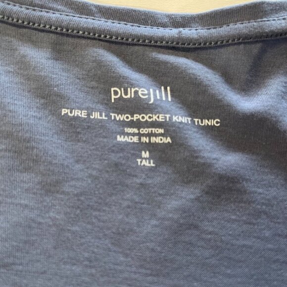 J Jill Pure Jill  Two-Pocket Tunic Blouse Size MED Tall Blue Color Long Sleeves - Picture 4 of 6